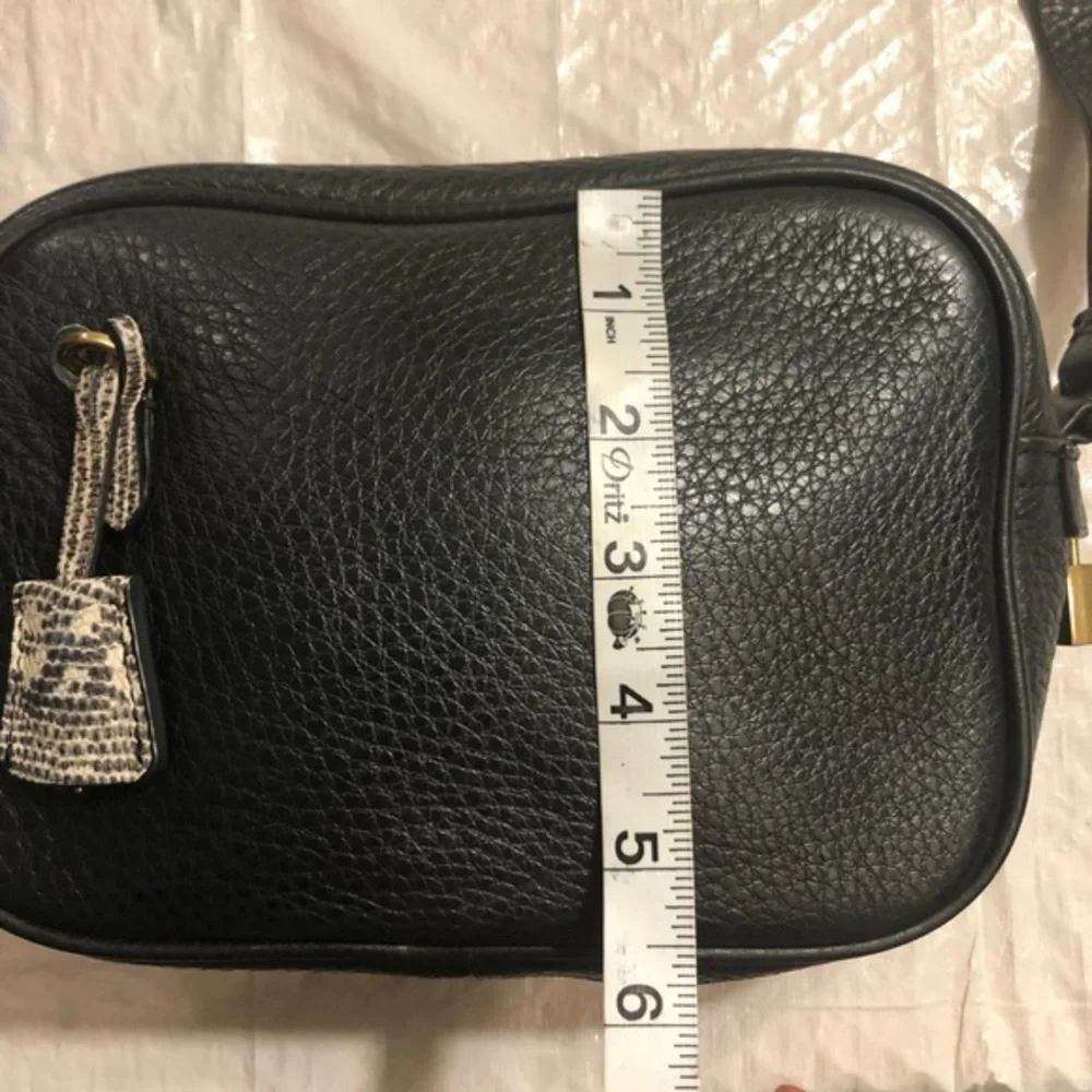 J Crew black leather signet crossbody bag lock key